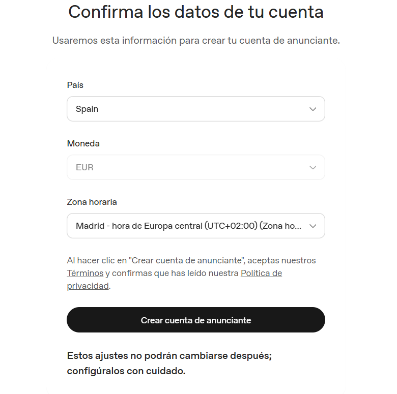 Configuración de cuenta de ChatGPT Ads